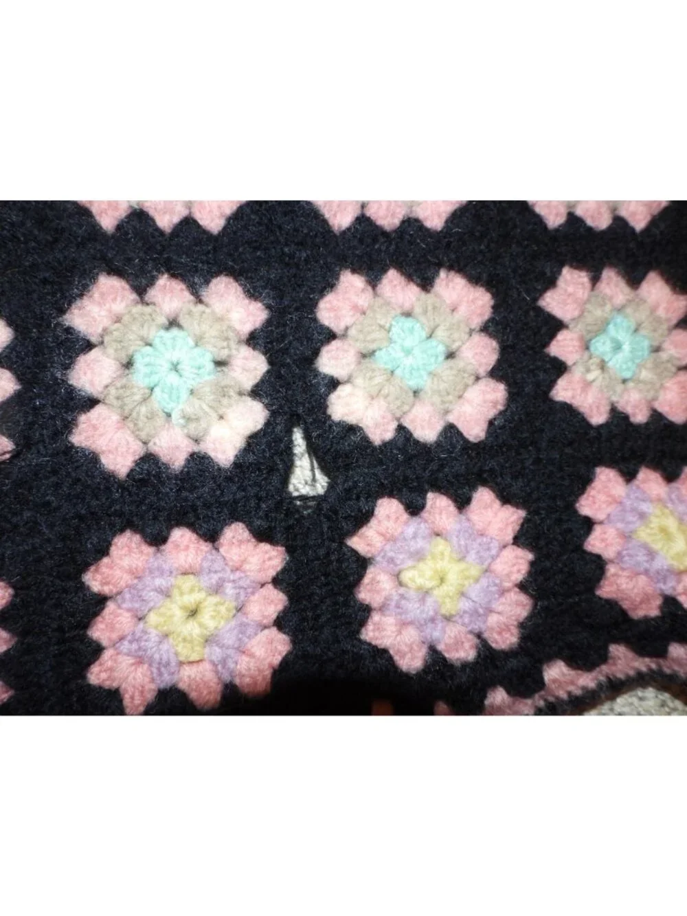 HANDMADE Crochet Tight Knit Wool Granny Squares 40x52 Afghan Throw Blanket
